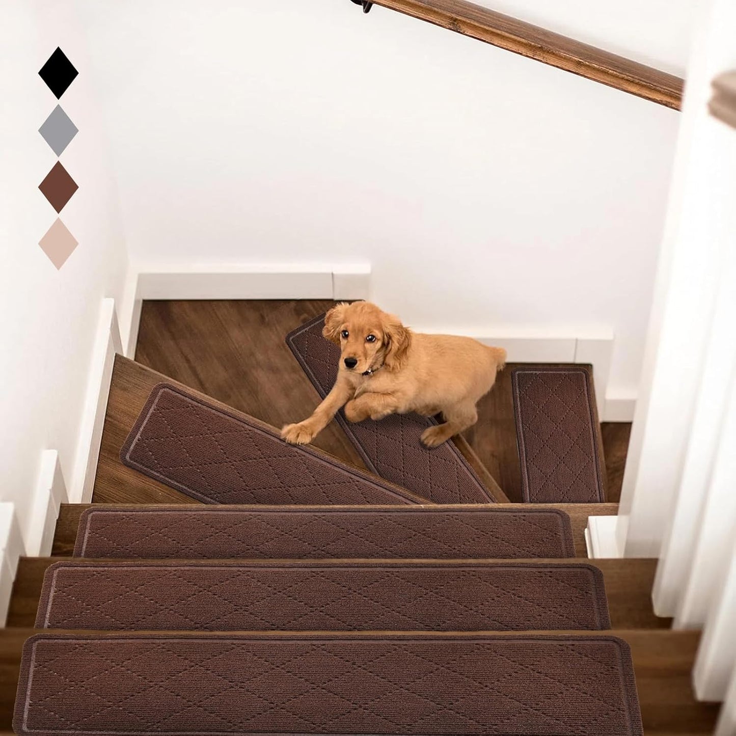 RIOLAND Carpet Stair Treads for Wooden Steps Indoor 9" x 36" Non Slip Stair Treads for Wood Stair with Reusable Adhesive, 15 Pack Peel and Stick Stair Runner for Kids Elders and Dogs, Diamond Gray