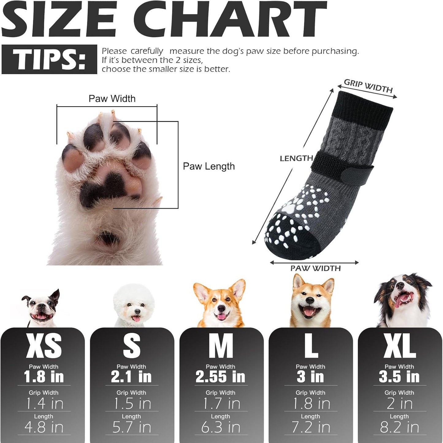 EXPAWLORER Anti Slip Dog Socks to Prevent Licking Paws, Dog Shoes for Hot Pavement, Dog Booties for Small Medium Large Senior Dogs, Traction Control Boots & Paw Protectors for Hardwood Floors