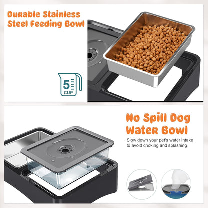 Decflow 3-in-1 Elevated Dog Bowls, 4 Height Adjustable Raised with Stainless Steel, Slow Feeder, No Spill Water Bowl, DIY Stickers Foldable Pet Bowl for Medium Large Dogs
