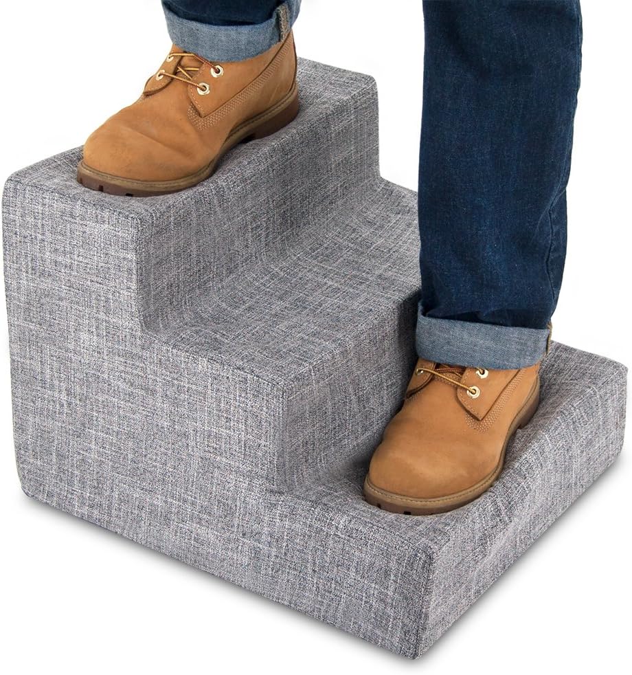 Best Pet Supplies Dog Stairs & Steps - Foam Steps for Small Dogs & Cats, Non-Slip Indoor Balanced Pet Step Support, Dog Ramp, No Assembly, Ash Gray Linen, 2-Step (12-inch Height)
