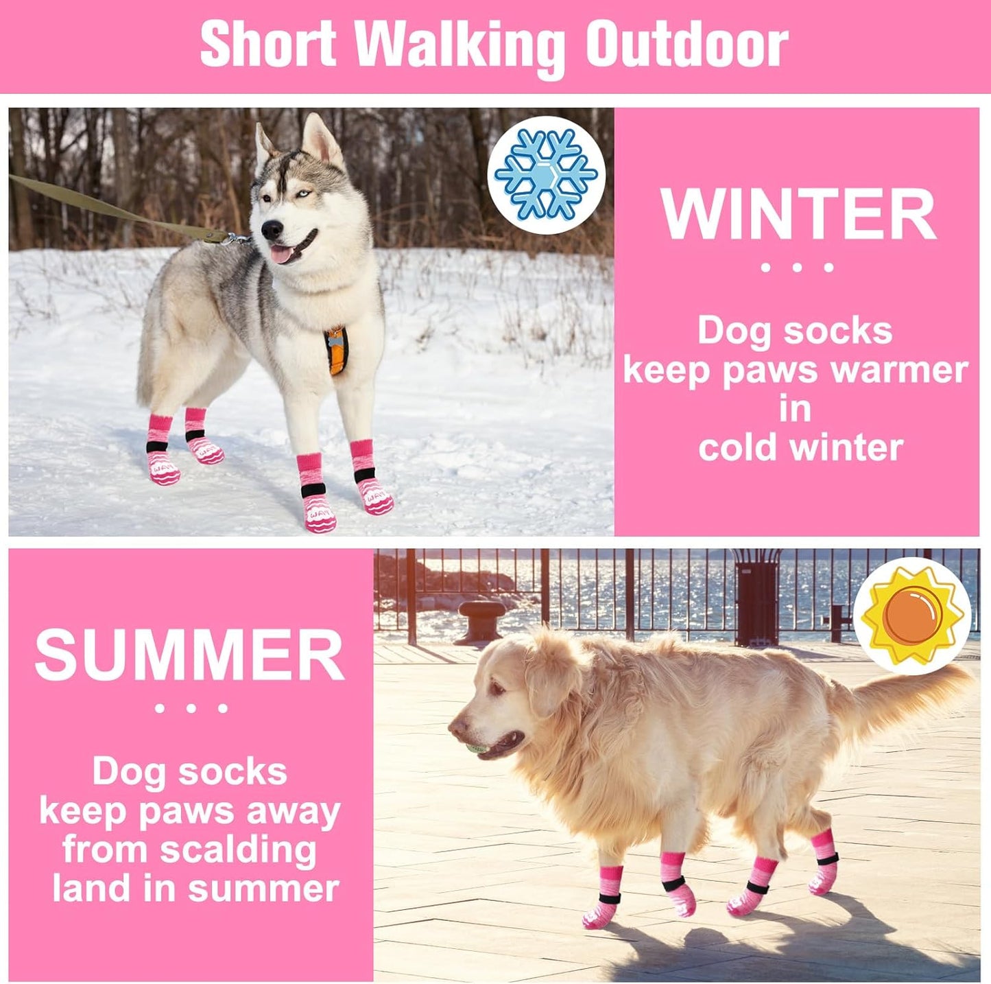 BEAUTYZOO Anti-Slip Dog Socks,Dog Shoes for Hot/Cold Pavement,Paw Protectors with Grips 3 Pairs for Puppy Small Medium Large Senior Old Dogs,Dog Socks to Prevent Licking and Hardwood Floor Protection