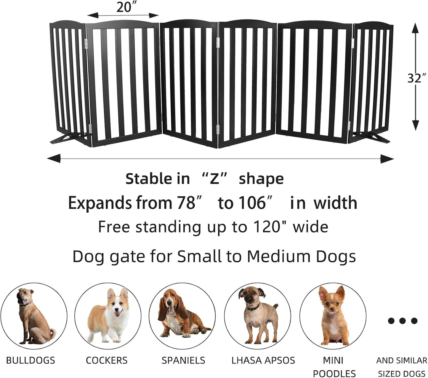 ZJSF Foldable Freestanding Indoor Dog Gate for House Wood White Long Pet Gates Dog Fence for Stairs Puppy Gates for Hallways,Pet Fence, Puppy Gate,Support Feet Included 24 "Height-3 Panels