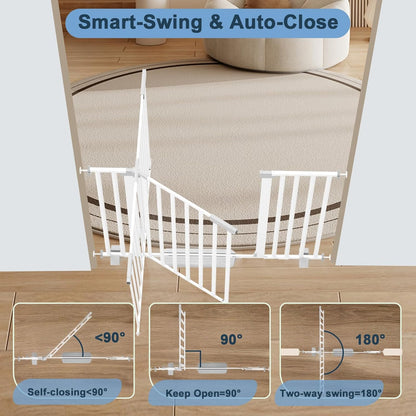 41" Extra Tall Dog Gate Indoor,30-62.5" Wide Heavy Duty Pet Gate for Doorways,Baby Gate with Walk Through and Auto Close, Pressure Mounted, Suitable for Stairs,Kitchen,White