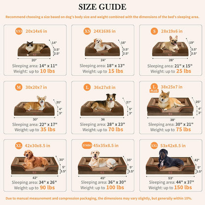 Comfort Expression Orthopedic Dog Bed for Extra Large Dogs 42x30 Inch, Waterproof Egg Crate Foam XL Pet Bed with Removable Bolsters, Dog Couch with Washable Cover & Non-Slip Bottom, Grey - Colors B