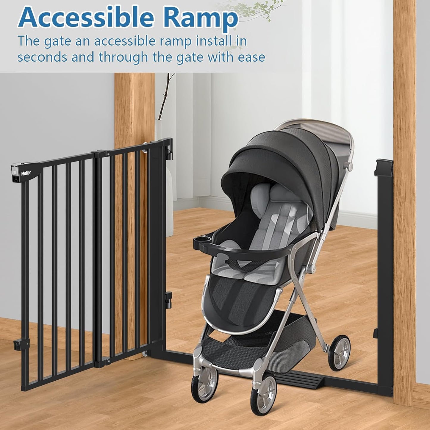 Malier Large Walk-Thru Door Baby Gate, 29-40" No Drill Pressure Mounted Dog Gate with Auto Close, Safety Gate Pet Gate for Stairs, Doorways, Child and Dogs Indoor (Black, 29''- 40''W × 30''H)