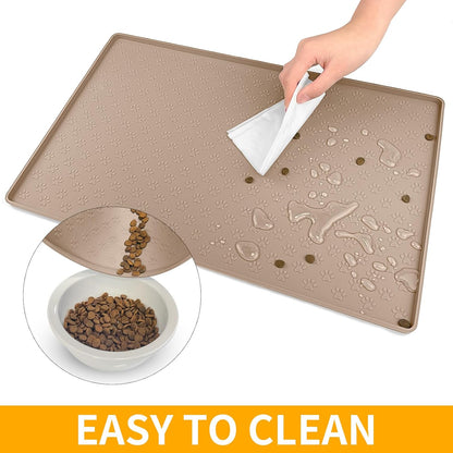 Ptlom Pet Placemat for Dog and Cat, Mat for Prevent Food and Water Overflow, Suitable for Small, Medium and Big Pet, 18" 12", Grey, Silicone