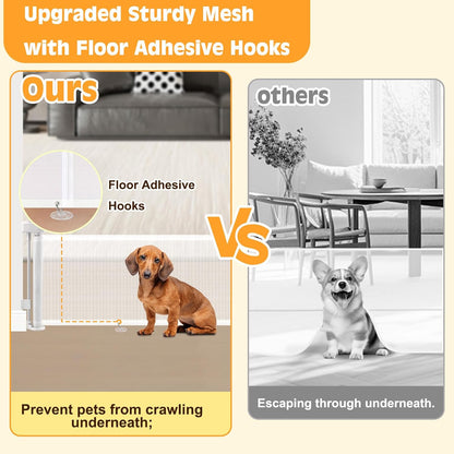 Short Dog Gate,14" Tall Gate to Step Over, Puppy Mesh Retractable Pet Gates Doggy Door for Doorways Stairs, Extends up to 55" Wide for Kitchen Hallways Indoor, Gray