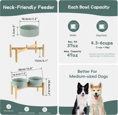 Havniva 8.3inch Ceramic Raised Dog Bowl with Stand, Elevated Dog Bowls for Large Breed Dog Food and Water Bowl Non-Slip Dog Dish Large Capacity Feeding Pet Water Bowl