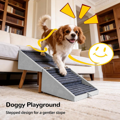 17.13" H Dog Stairs for Small Dogs, 2-in-1 Pet Steps & Ottoman - Foldable Dog Stairs for Couch, Non-Slip Wooden Pet Stairs for Puppy Senior Injured Dogs