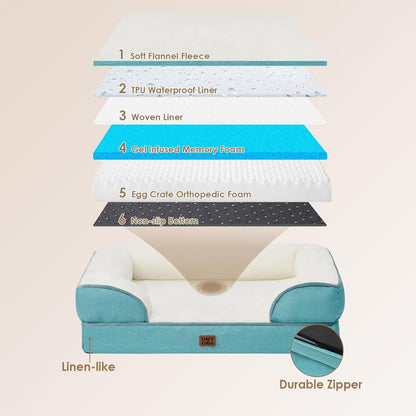 EHEYCIGA Orthopedic Dog Beds for Extra Large Dogs 44x32Inch, Waterproof Memory Foam XL Pet Bed with Sides, Non-Slip and Egg-Crate Foam Big Dog Couch Bed with Washable Removable Cover, Grey