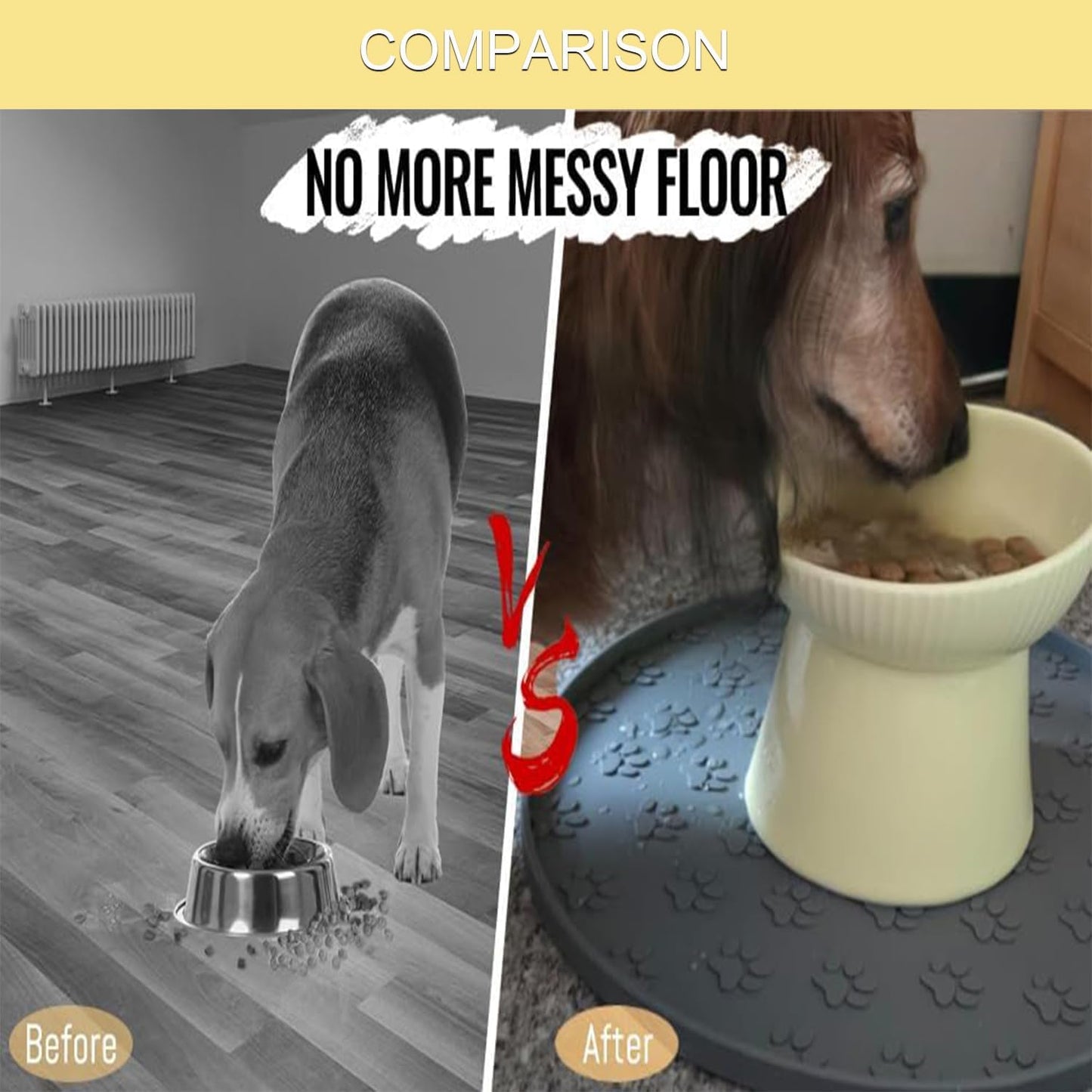 Pet Feeding Mat, Waterproof, Raised Edges to Prevent Spills, Easy Clean in Dishwasher, Dogs and Cats Placemat Tray to Stop Food and Water Bowl Messes on Floor(1Pack Beige)