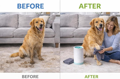 Dog Paw Cleaner with Microfiber Towel – Portable Paw Washer Cup for Dogs – Soft Silicone Bristles for Mud, Dirt & Sand Removal After Walks