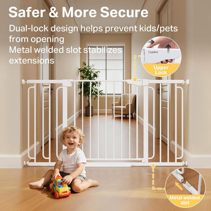 Cumbor 36.6-64" Extra Wide Baby Gate for Stairs, Dog Gates for Doorways, Auto-Close Pet Gate Indoor, Pressure Mounted Walk Through Safety Child Gate for Kids Toddler, Tall Pet Puppy Fence Gate, Brown