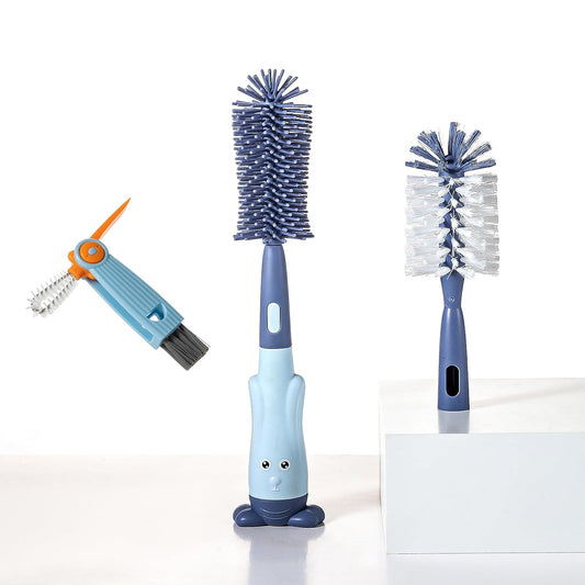 Chemimoso Cup Cleaning Brush, Silicone Baby Bottle Brush with Stand, Large Handle Water Bottle Brush Cleaner Set, with a Tiny Cup Lid Gap Cleaning Brushes Kit, Pawprint, Pink