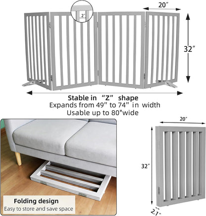 ZJSF Freestanding Indoor Dog Gate for House Foldable Wood Puppy Gate for Doorways Pet Gate for Stairs Extra Wide Pet Fence, Brown, 24" Height 3 Panels