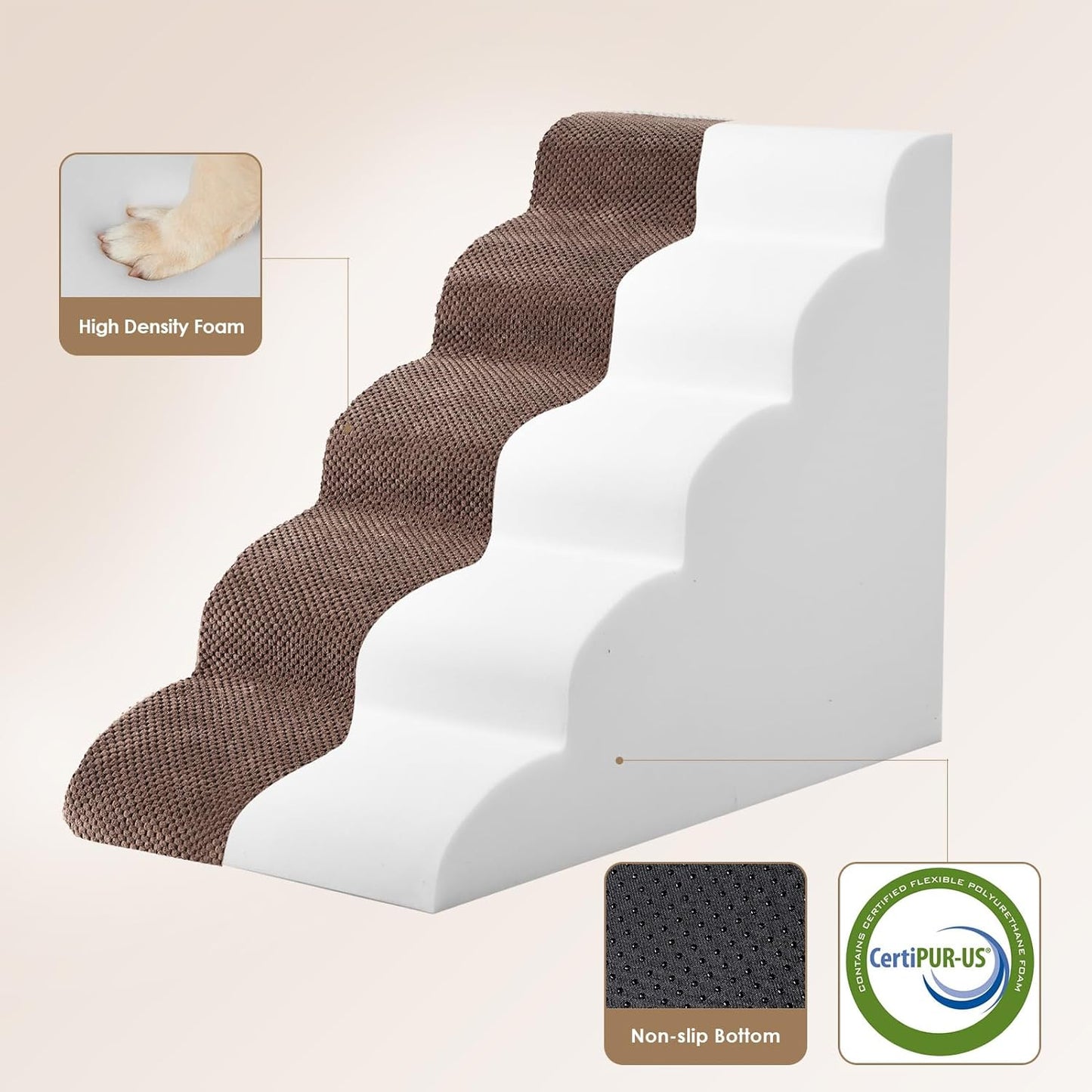 EHEYCIGA Curved Dog Stairs Ramp for High Beds 19.7" H, 4-Step Dog Steps for Small Dogs and Cats, Pet Stairs for High Bed Climbing, Non-Slip Balanced Pet Step Indoor, Grey