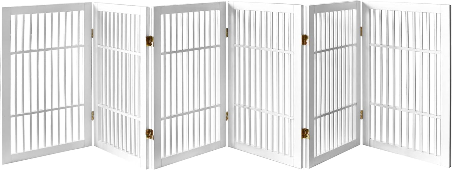 Urnporium Freestanding Wooden Dog Gate for Doorways – Foldable Acacia Wood Pet Gate, No Drill Portable Indoor/Outdoor Puppy Fence Barrier (White Pet Gate, 3 Panel 24" Tall)