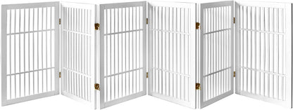 Urnporium Freestanding Wooden Dog Gate for Doorways – Foldable Acacia Wood Pet Gate, No Drill Portable Indoor/Outdoor Puppy Fence Barrier (White Pet Gate, 3 Panel 24" Tall)