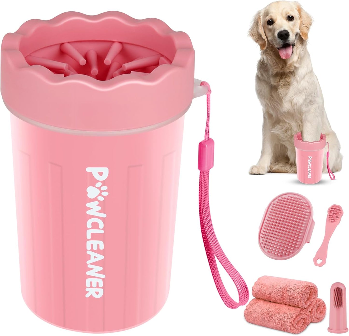 Professional 7 in 1 Dog Paw Cleaner for Dogs & Cats - Includes 1 Portable Paw Washer, 1 Bath Brush, 2 Dog Toothbrushes and 3 Absorbent Towels Note: Fits Paws up to 2 Inches Wide (Small, Blue)
