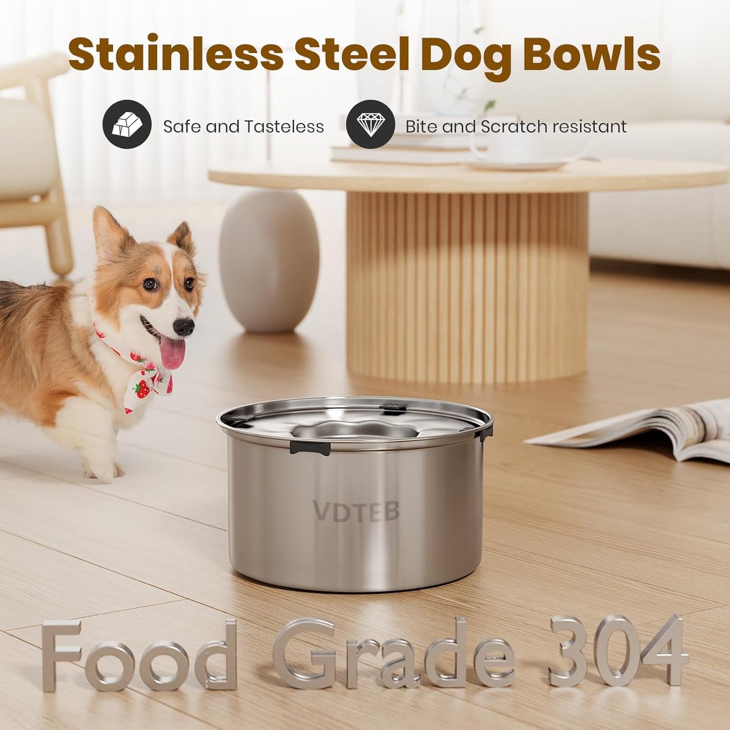 Dog Water Bowl No Spill,3L/101oz Stainless Steel Water Bowl for Dogs, Spill Proof Slow Drinking Dog Water Feeder with Anti-Slip for Medium to Large Messy Drinkers