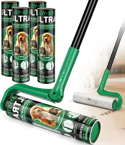 10" Large Lint Roller for Pet Hair Extra Sticky, Long Handle Floor Sticky Rollers with Big Lint Roller Refills for Cleaning Carpets, Cars, Furniture,Clothing, and Pet Hair,Green