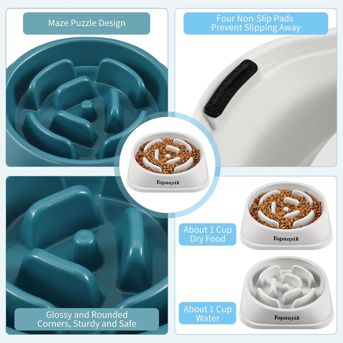 2 Pack Slow Feeder Dog Bowls for Healthy Eating, Non-Slip and Anti-Choking Design, Reduces Bloating & Overeating for Medium Dogs and Cats, Easy to Clean