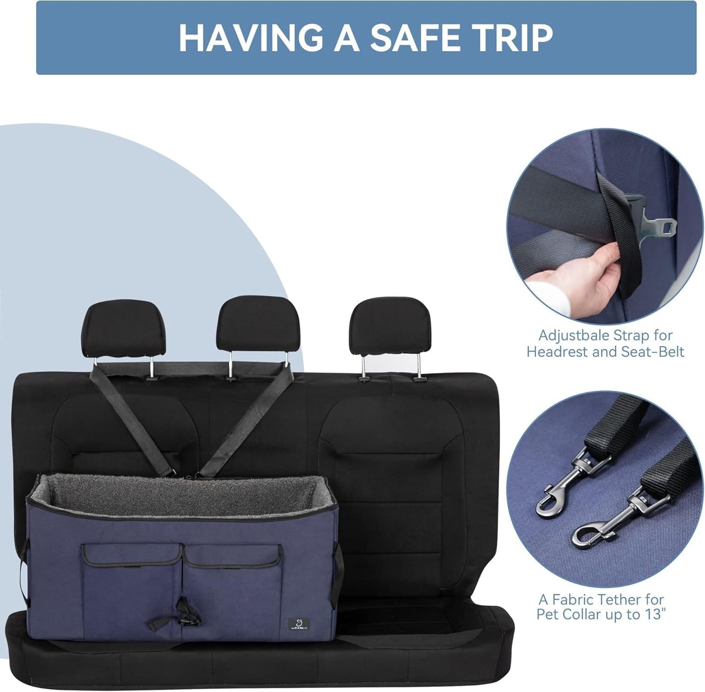 A 4 Pet Dog Car Seats for Small Dogs Under 25lbs – Safety Travel Booster Seat with Patent Buckles, Adjustable Leash – Reduces Anxiety & Road Trips – Frame Support for Cars, SUV, Pickup