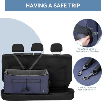 A 4 Pet Dog Car Seats for Small Dogs Under 25lbs – Safety Travel Booster Seat with Patent Buckles, Adjustable Leash – Reduces Anxiety & Road Trips – Frame Support for Cars, SUV, Pickup