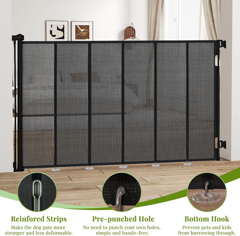 47" Extra Tall Retractable Baby Gates, Extends to 71" Wide, ExtraTall Retractable Safety Gate with Reinforced Strips, Retractable Tall Dog Gates for Doorways Mesh Baby Pet Gates Indoor, Grey