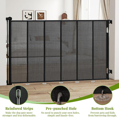 47" Extra Tall Retractable Baby Gates, Extends to 71" Wide, ExtraTall Retractable Safety Gate with Reinforced Strips, Retractable Tall Dog Gates for Doorways Mesh Baby Pet Gates Indoor, Grey