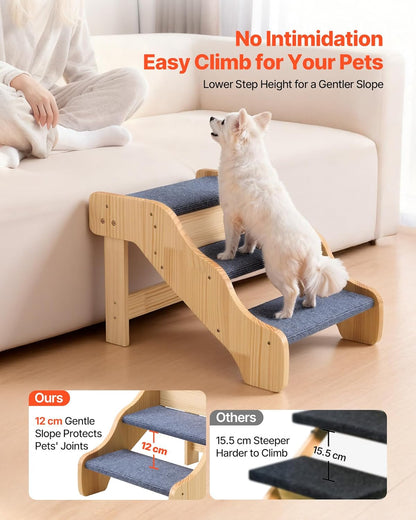 VEVOR Wood Pet Stairs, 2-Step Dog Stairs for Beds, Sofa & Cars, 110lbs Load Capacity, Floded Flat Design, Stable & Sturdy Cat & Dog Step Ladder for Small Medium Large Older Pet Puppy Essentials