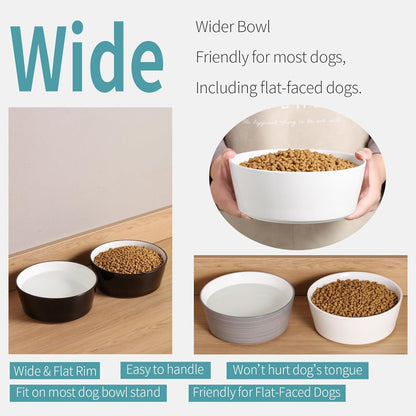 Black Elevated/Raised Dog Bowl Ceramic with Wood Stand for Medium Large Breed,Dog Food Water Dish Heavy Weighted,8 in Non Slip Modern Cute Porcelain Pet Bowl Extra Large
