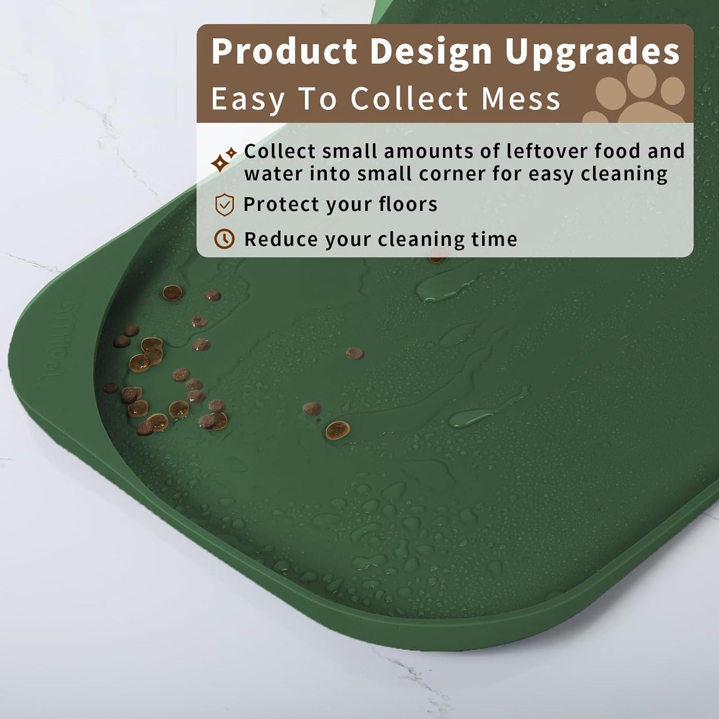 Smilool Silicone Pet Food Mat with Raised Edge for Food and Water Bowl, Dog Feeding Mats, Cat Food Trays for Floor Waterproof, Rubber Tray for Dogs and Cats, 19 x 12 x 0.7 Dark Brown