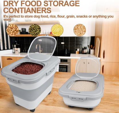 TIOVERY Dog Food Storage Container Small, 10-13lbs Collapsible Dog Cat Food Containers with Airtight Clear Flip-top and Pet Food Scoop, Pet Food Storage Container Bin for Dog Cat Bird Other Pets Grey
