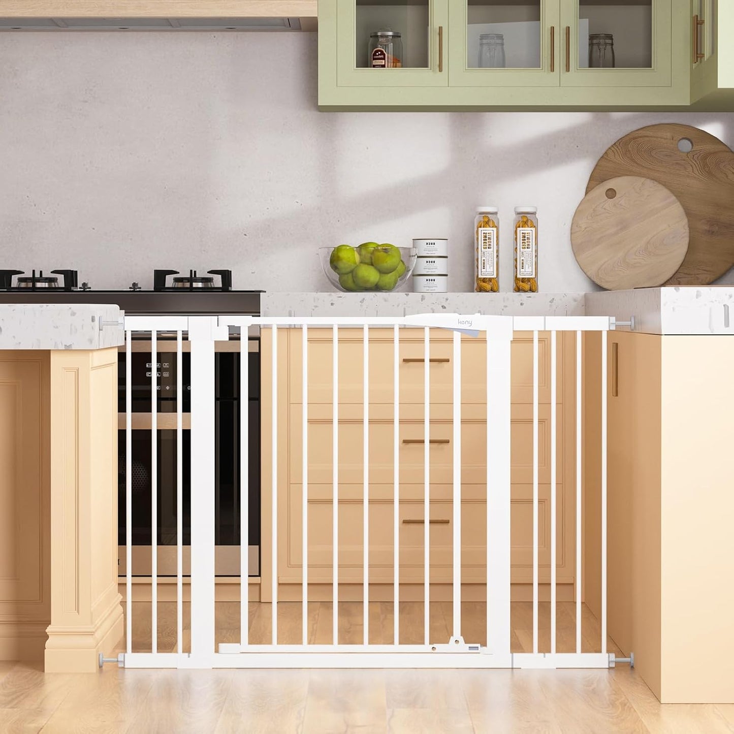 keny 29.7"-46" Baby Gate for Stairs, Auto Close Dog Gates for Doorways, Pressured Mounted No Drilling Pet Gate Extra Wide, One-Hand Opening Dual Lock Stair Gate, Indoor Kids Necessities, Black
