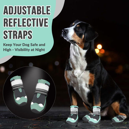SlowTon Dog Shoes for Large Small Medium Dogs - Breathable Dog Boots for Summer Hot Pavement, Paw Protector for Outdoor Walking Winter Snow, Anti-Slip Rubber Dog Booties for Hardwood Floor (Green, 6)
