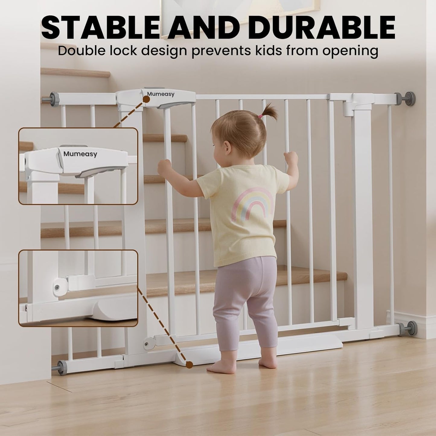 Baby Gate for Stairs, 29.7-40.6" Auto Close Dog Gate Indoor for Doorways, Dual-Lock Design, Adjustable Pet Gate No Drilling with Walk Thru Door for Hallways, Stroller Friendly, Black