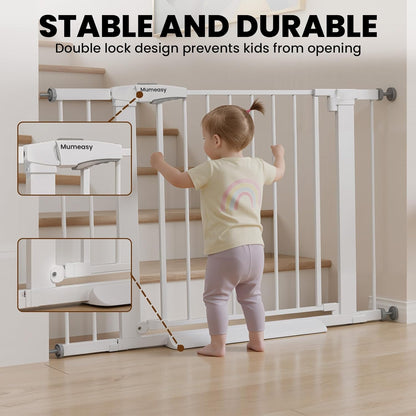 Baby Gate for Stairs, 29.7-40.6" Auto Close Dog Gate Indoor for Doorways, Dual-Lock Design, Adjustable Pet Gate No Drilling with Walk Thru Door for Hallways, Stroller Friendly, Black