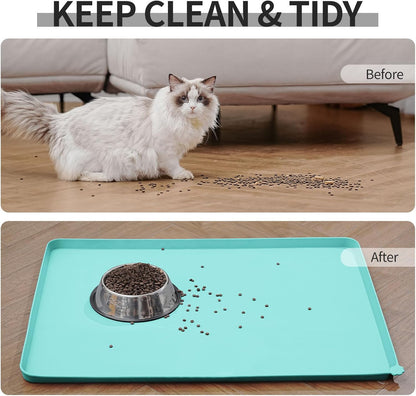 Reopet Waterproof Pet Feeding Mat, Non-Slip Silicone Placemats for Dog Cat Food and Water Bowl, High Raised Edges to Prevent Spills and Protect Floors