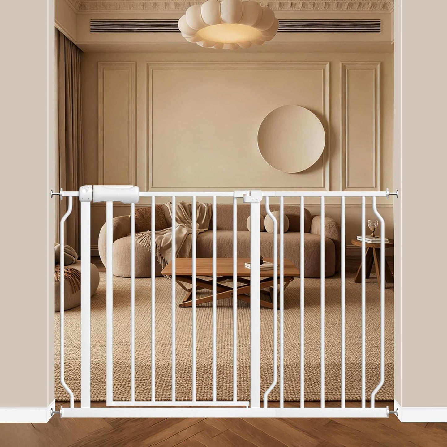 ALLAIBB Extra Wide Pressure Mounted Baby Gate Walk Through Child Kids Safety Toddler Tension White Long Large Pet Dog Gates with Extension for doorways Kitchen (57.48-62.20"/146-158cm, Black)