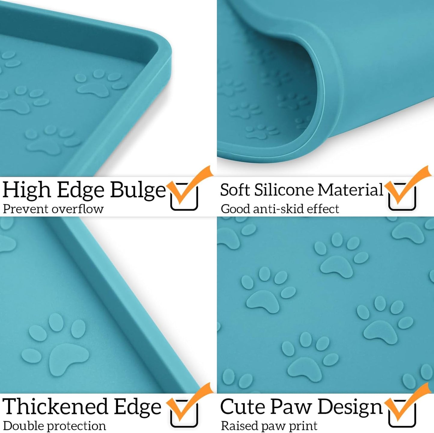 Ptlom Pet Placemat for Dog and Cat, Mat for Prevent Food and Water Overflow, Suitable for Small, Medium and Big Pet, 18" 12", Grey, Silicone