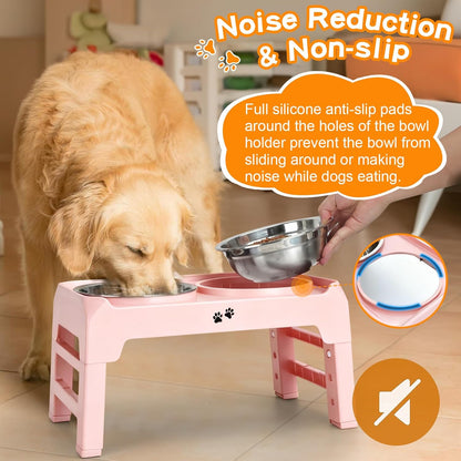 COMESOON Elevated Dog Bowls, 4 Height Adjustable Raised Bowl Stand with 2 Thick 50oz Stainless Steel Food Bowls Non-Slip Feeder Adjusts to 3.7'', 9.2'', 10.75'', 12.36'' Black, (DB-W01)