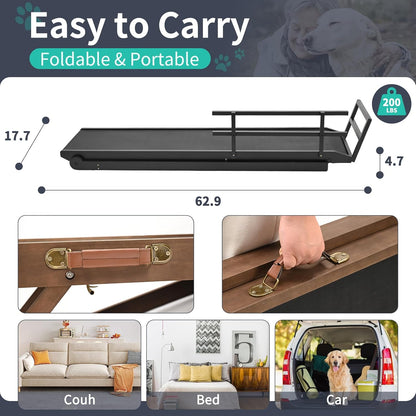 Dog Ramp for Couch, 5-Level Adjustable Wooden Pet Ramp for Bed & SUV, Adjustable Height 15.7"-23.6",Folding Non Slip Dog Ramps for Small Large Senior Dogs & Cats - Furniture Quality