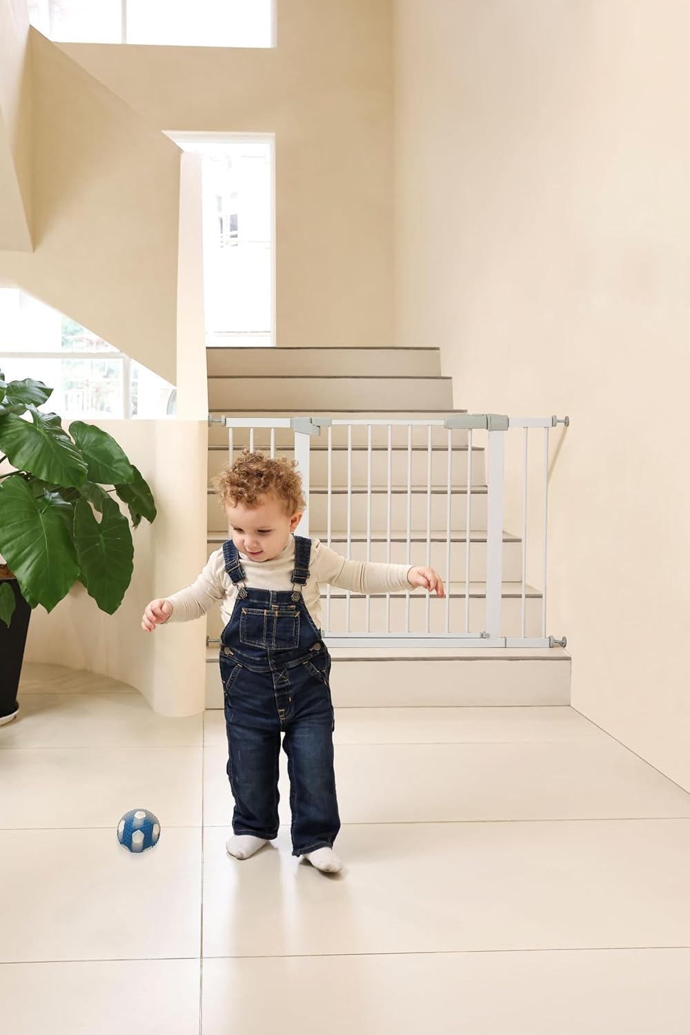 44.72"-46.89" Baby and Pet Safety Gate, 30" Tall Metal Walk-Thru Gate for Doorways & Stairs, Easy One-Hand Open, Dual Lock, Extensions & Wall Mounts Included (Brown, 29"-46" W x 30.5“H)