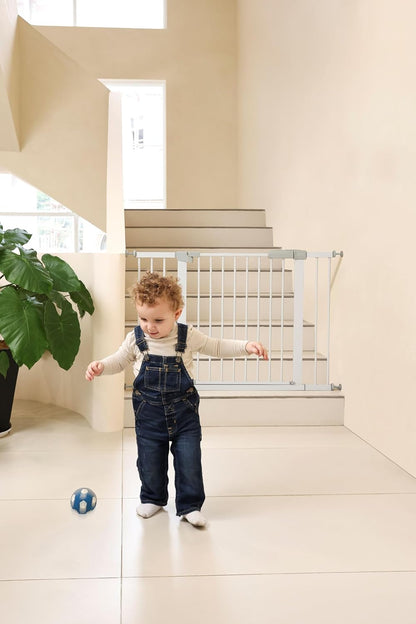 44.72"-46.89" Baby and Pet Safety Gate, 30" Tall Metal Walk-Thru Gate for Doorways & Stairs, Easy One-Hand Open, Dual Lock, Extensions & Wall Mounts Included (Brown, 29"-46" W x 30.5“H)