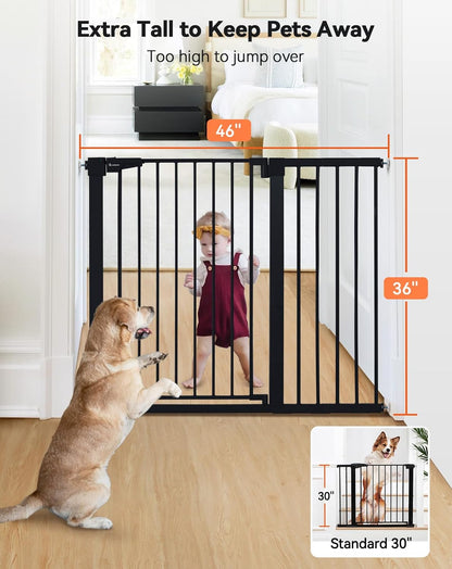COMOMY 36" Extra Tall Baby Gate for Stairs and Doorways - Fits 29.5" to 48.8" Wide Openings, Auto Close Extra Wide Dog Gate for House, Pressure Mounted Easy Walk Through Pet With Door, Black