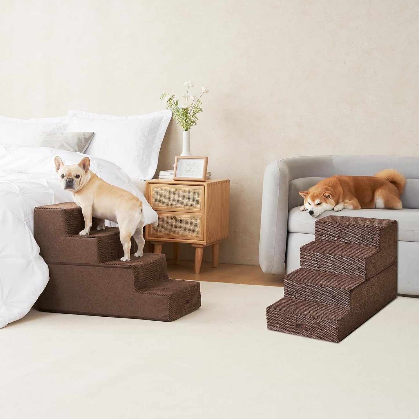 EHEYCIGA Dog Stairs for High Bed 22.5" H, 5-Step Dog Steps for Bed, Pet Steps for Small Dogs and Cats, Non-Slip Balanced Pet Ramp Indoor, Grey