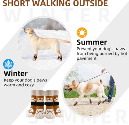 PUPTECK Anti Slip Dog Socks with Double Grippers for Hardwood Floors, Shoes for Hot/Cold Pavement, Boots & Paws Protectors to Prevent Licking, Traction Booties for Senior Small Large Dogs