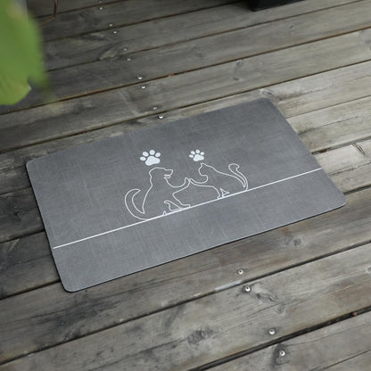 Le courant Dog Cat Feeding Mat,Water Absorbent, Non Slip Placemat for Pets Bowl and Water,100% Waterproof Feeding Mats for Multiple Breeds.Grey.Bone Printing