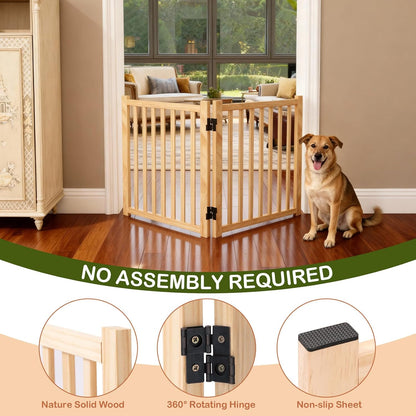 Wooden Freestanding Dog Gates,23" H Foldable Wood Pet Gate Indoor, No-Painted Puppy Gate for Doorways, Stairs, 23" Height-2 Panels